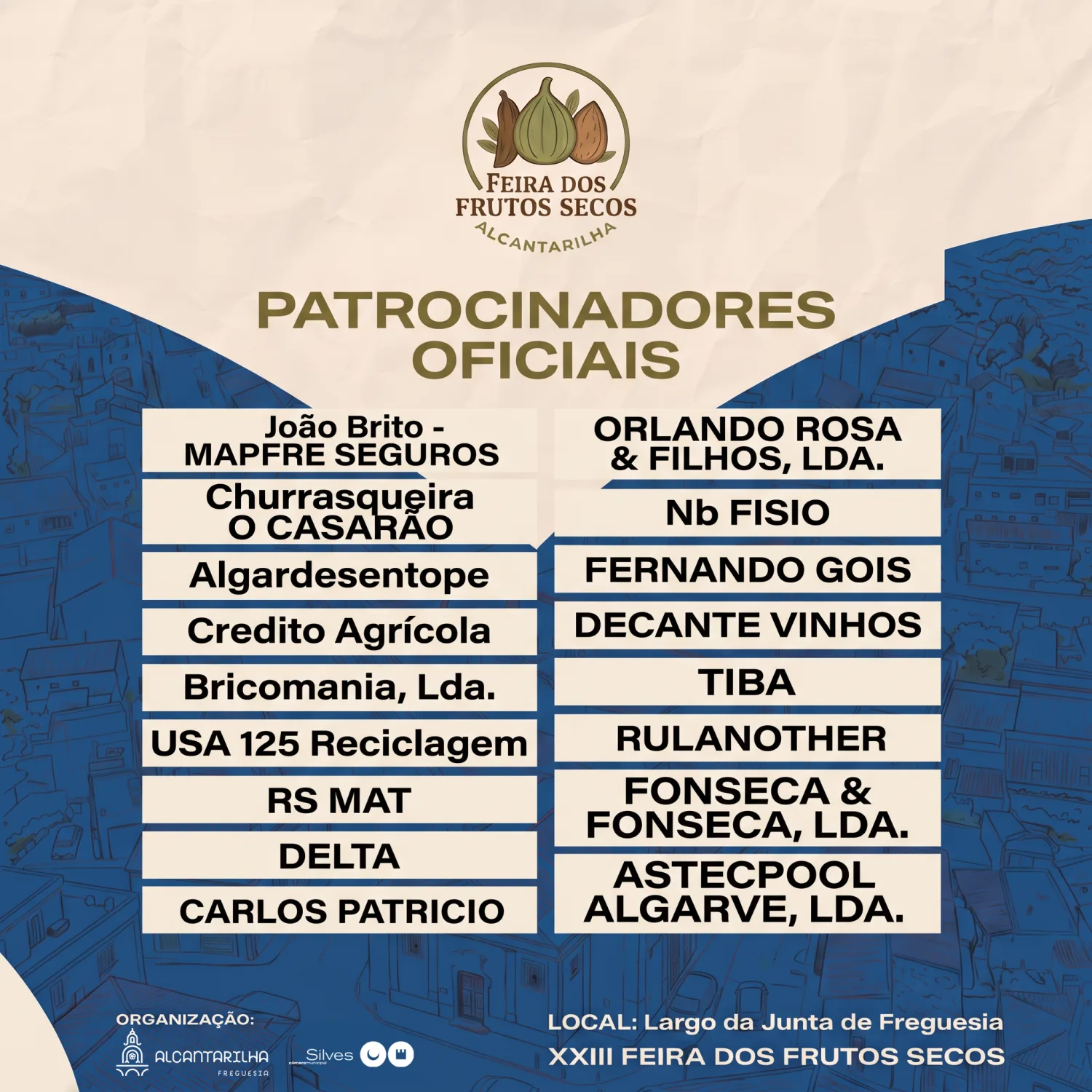 Patrocinadores oficiais da XXIII Feira dos Frutos Secos de Alcantarilha